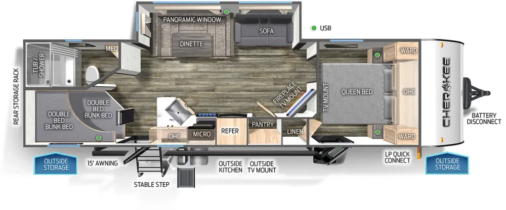 Floorplan of RV model 264DBH