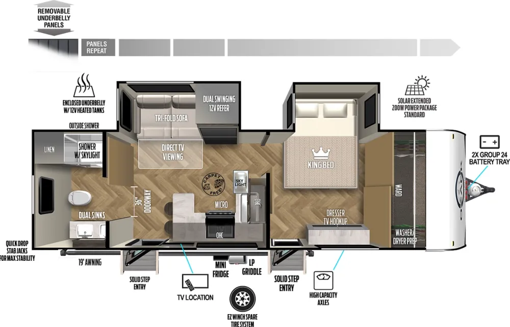 Floorplan of RV model 2630RBKX