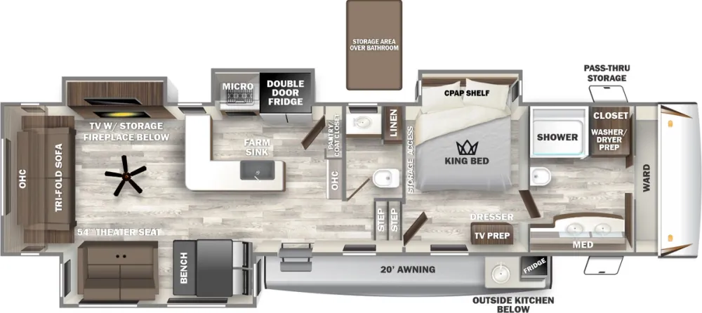 Floorplan of RV model 38RLH