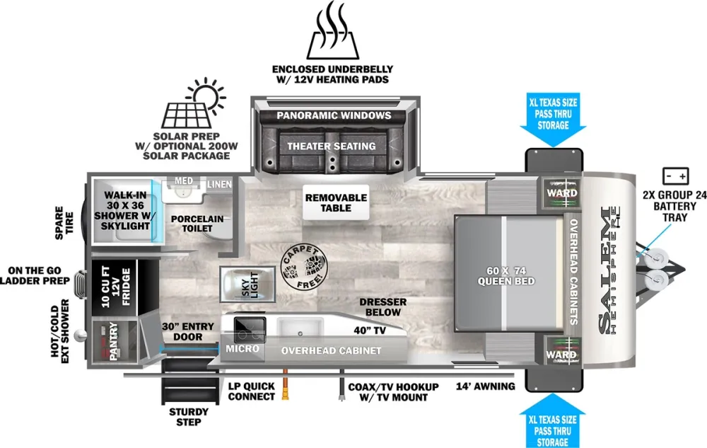 Floorplan of RV model 19RBHL