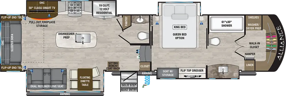 Floorplan of RV model 370FB