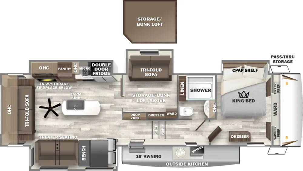 Floorplan of RV model 36BHQ