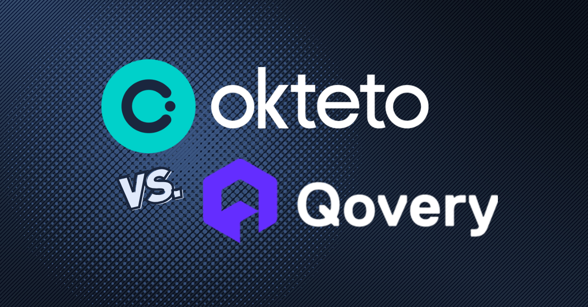 Graphic with okteto versus qovery logos
