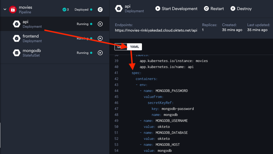 Screenshot of Secret being used in pod