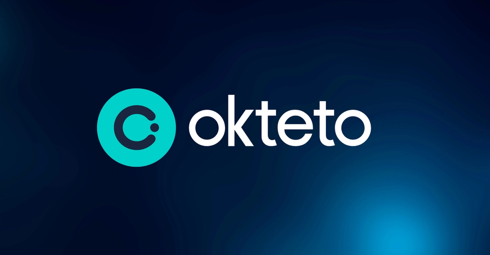 Okteto logo on top of blue gradient background