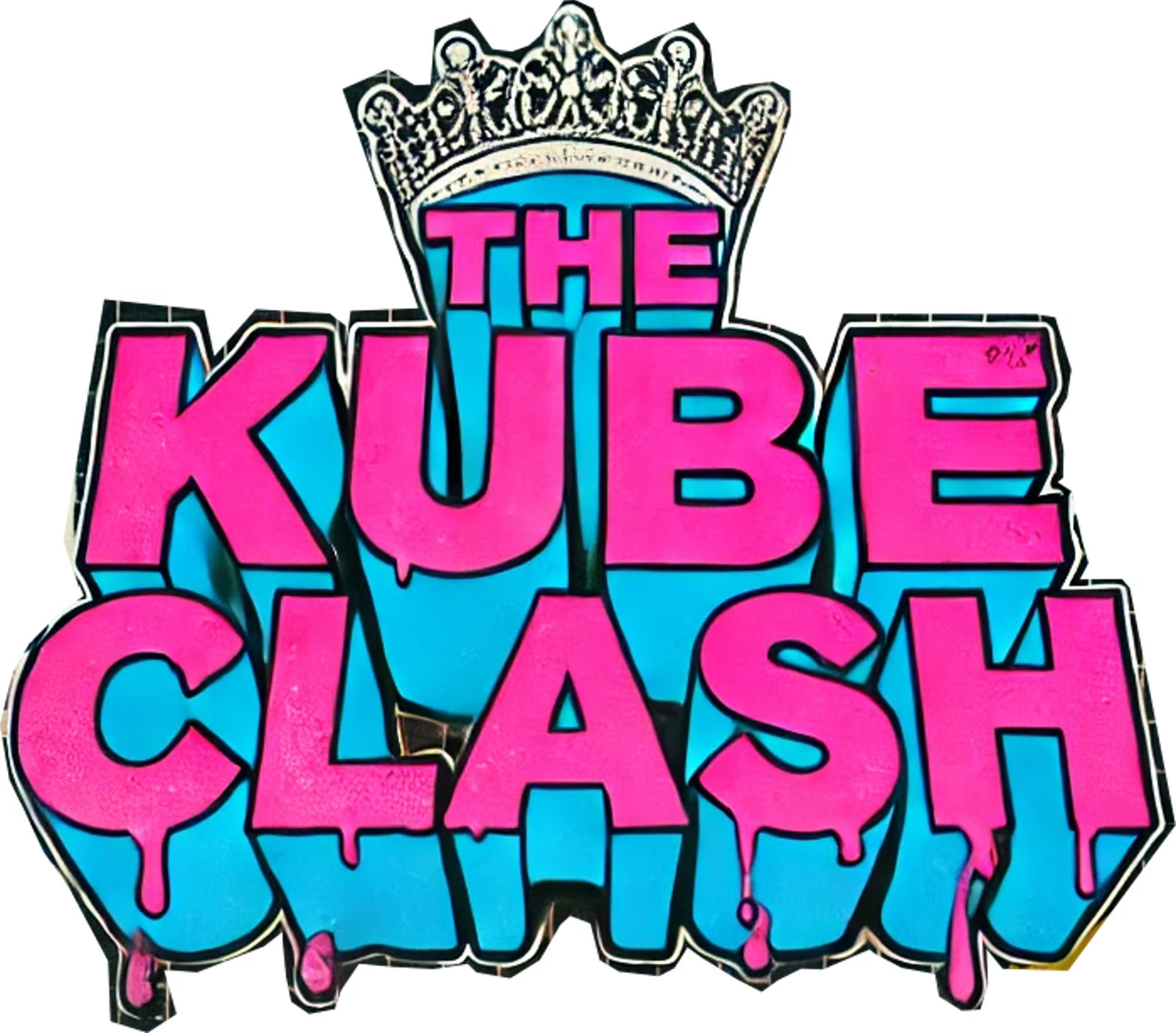 Graphic with words The Kube Clash with crown sitting on top of letters.
