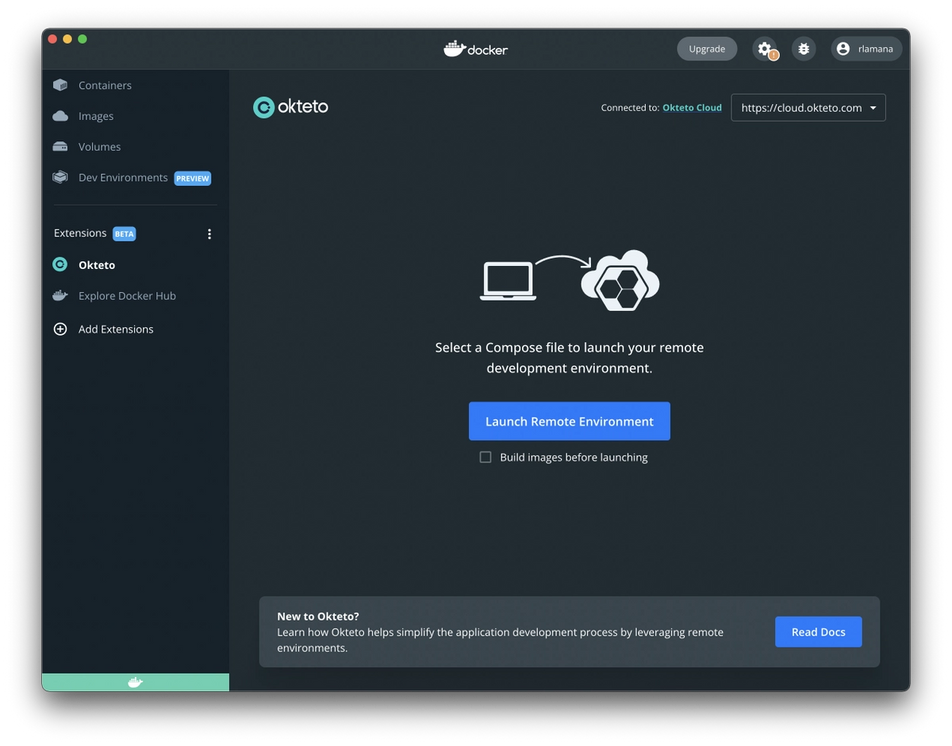 UI of the Okteto Extension