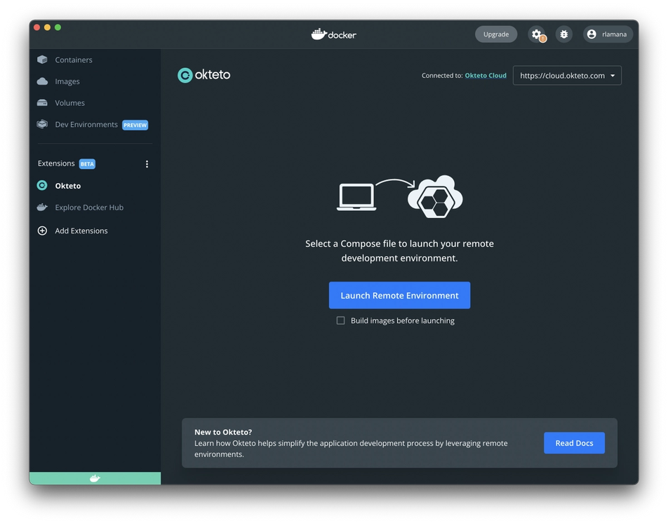 UI of the Okteto Extension