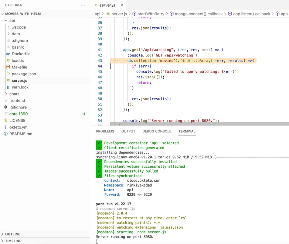 Fixing our application in the Gitpod workspace