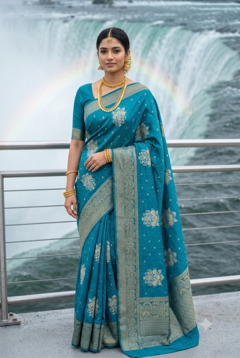 Teal Blue Zari Regal Splendor