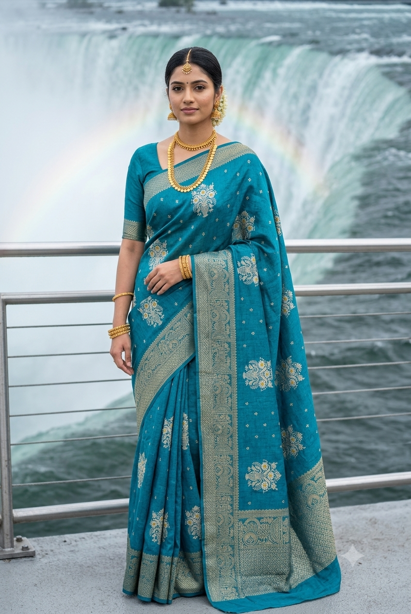 Teal Blue Zari Regal Splendor