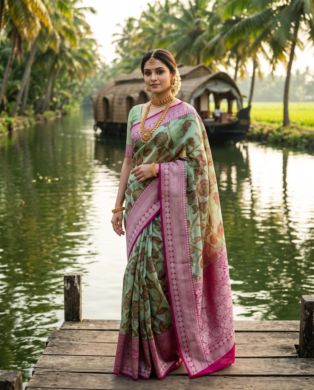 Pink Green Floral Coastal Serenity