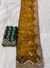 SATIN CHIFFON CRAPE WITH CONTAST BLOUSE