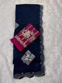 Navy Blue Zari Festive Marriage Elegance