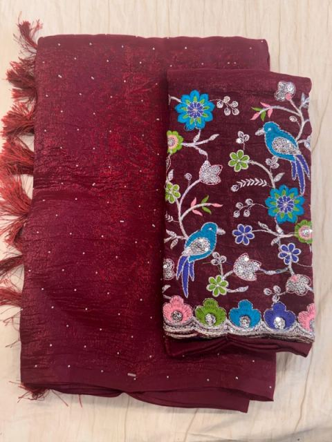 GLITTER WITH SPACE CRAPE & BLOUSE EMB WORK
