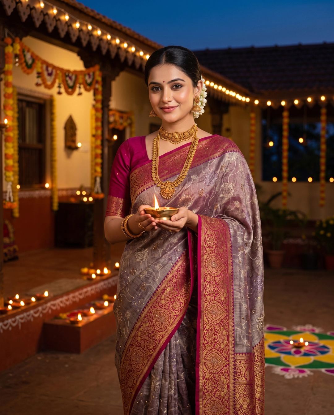 Mauve Silk Diwali Splendor