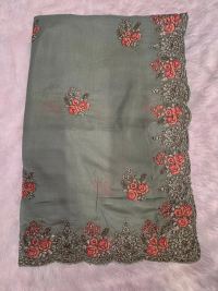 Georgette Saree with Floral Embroidery and Scallop Border