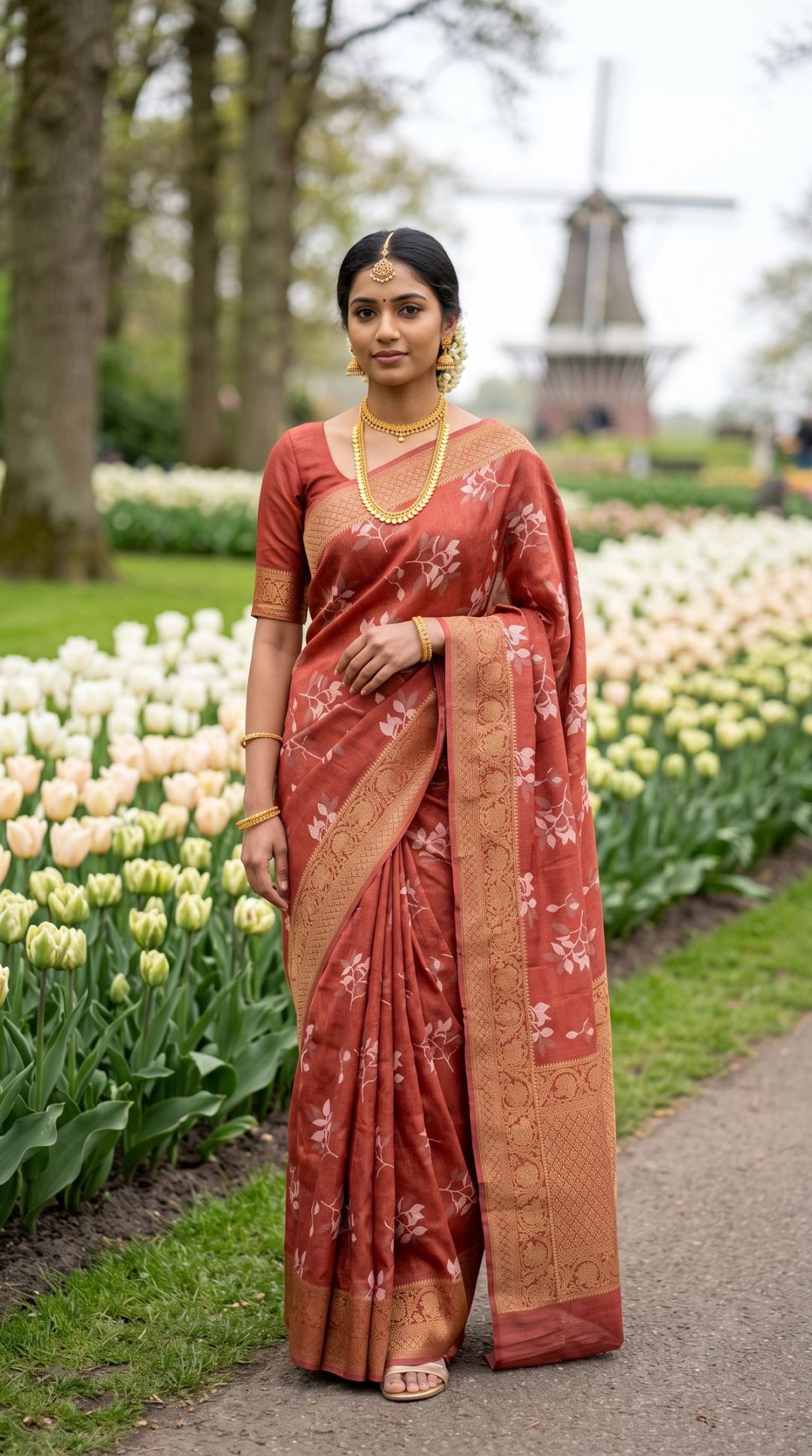 Rust Red Floral Grace Saree