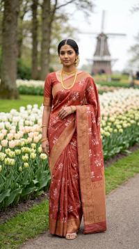 Rust Red Floral Grace Saree