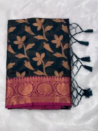 Black Gold Chanderi Floral Weaving