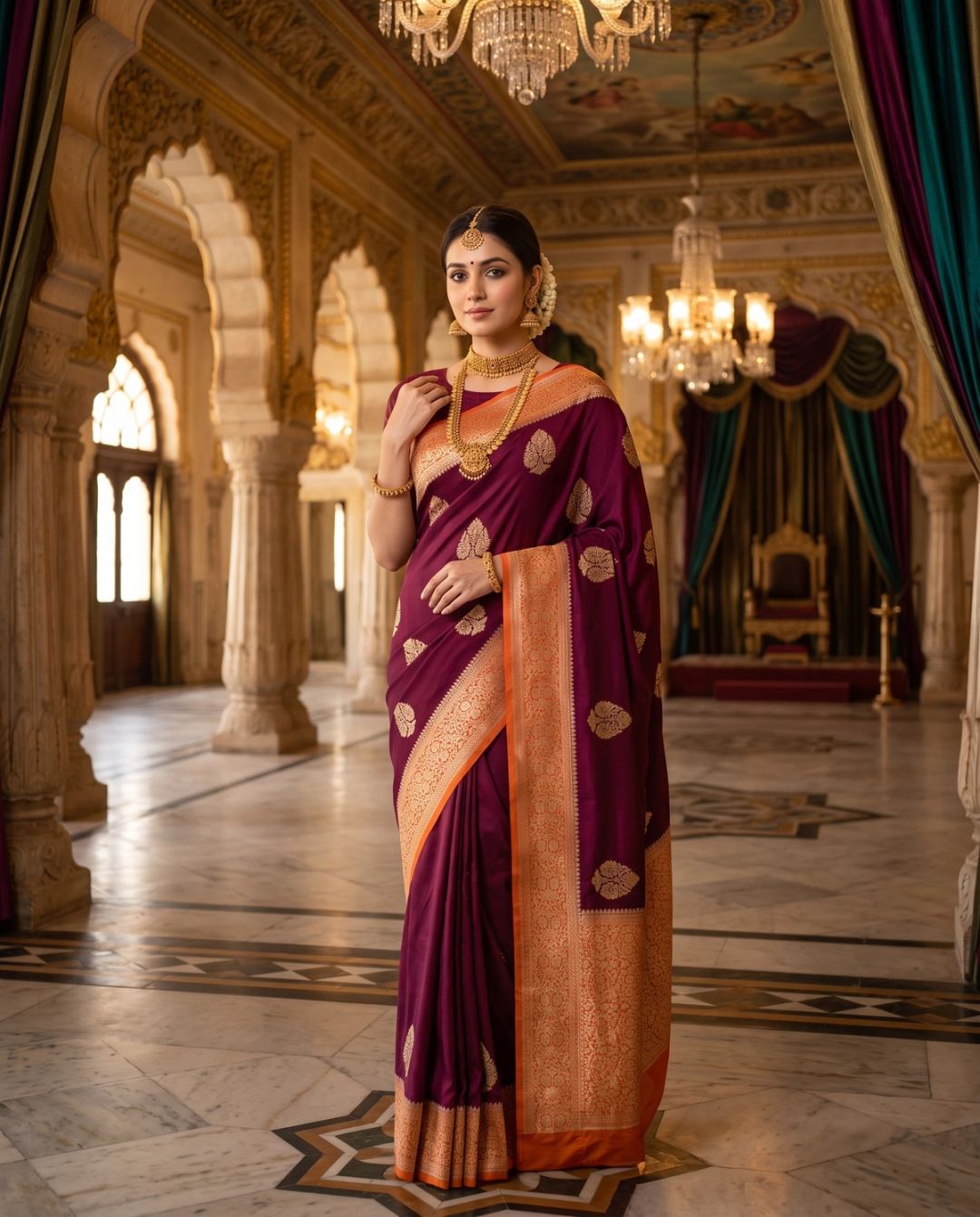 Maroon Gold Zari Heritage Splendor