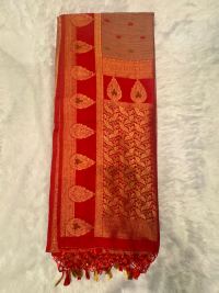 Golden Taupe Red Zari Elegance