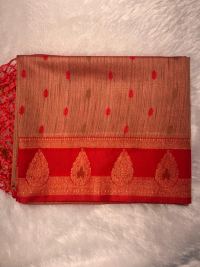 Golden Taupe Red Zari Elegance
