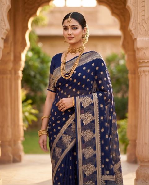 Navy Blue Zari Bridal Radiance Festive Saree