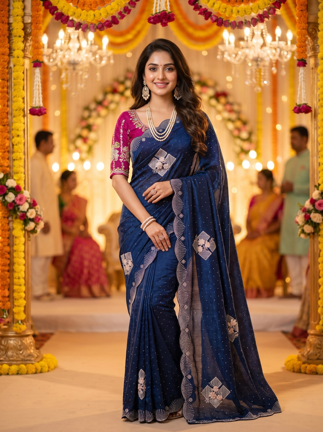 Navy Blue Zari Festive Marriage Elegance
