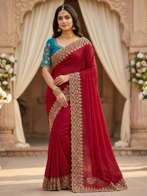 Deep Red Bridal Elegance Saree