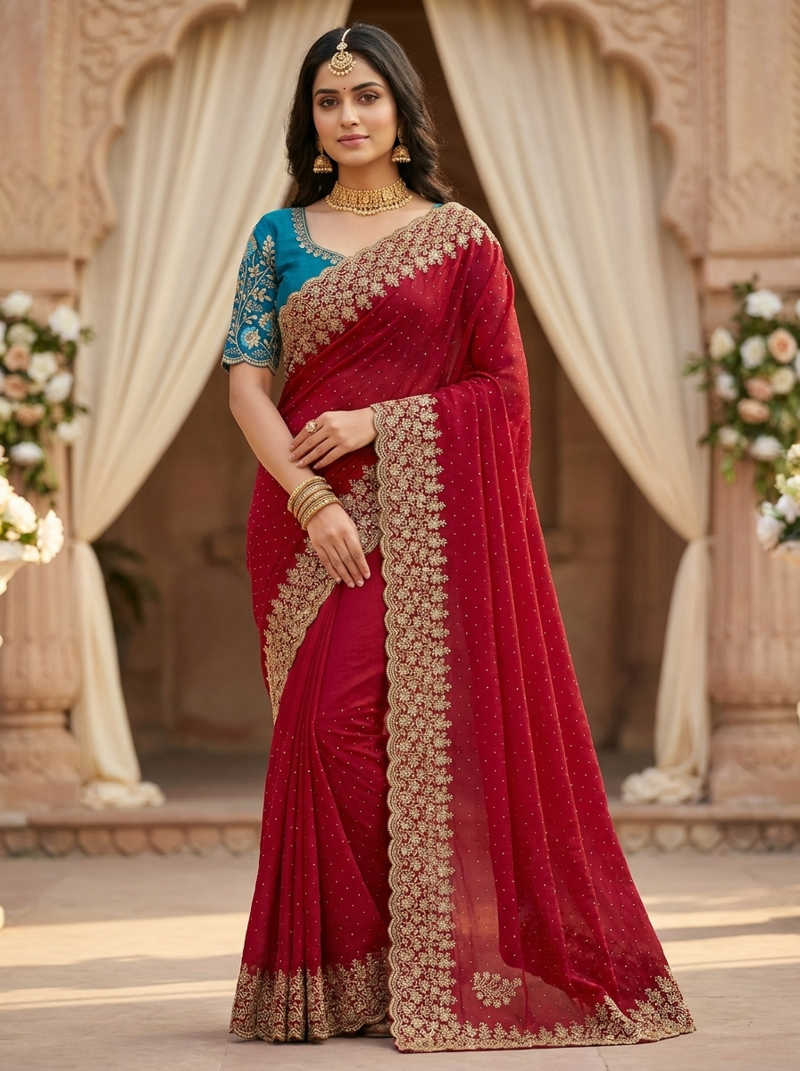 Deep Red Bridal Elegance Saree