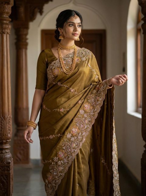 Golden Yellow Zari Fancy Border Saree