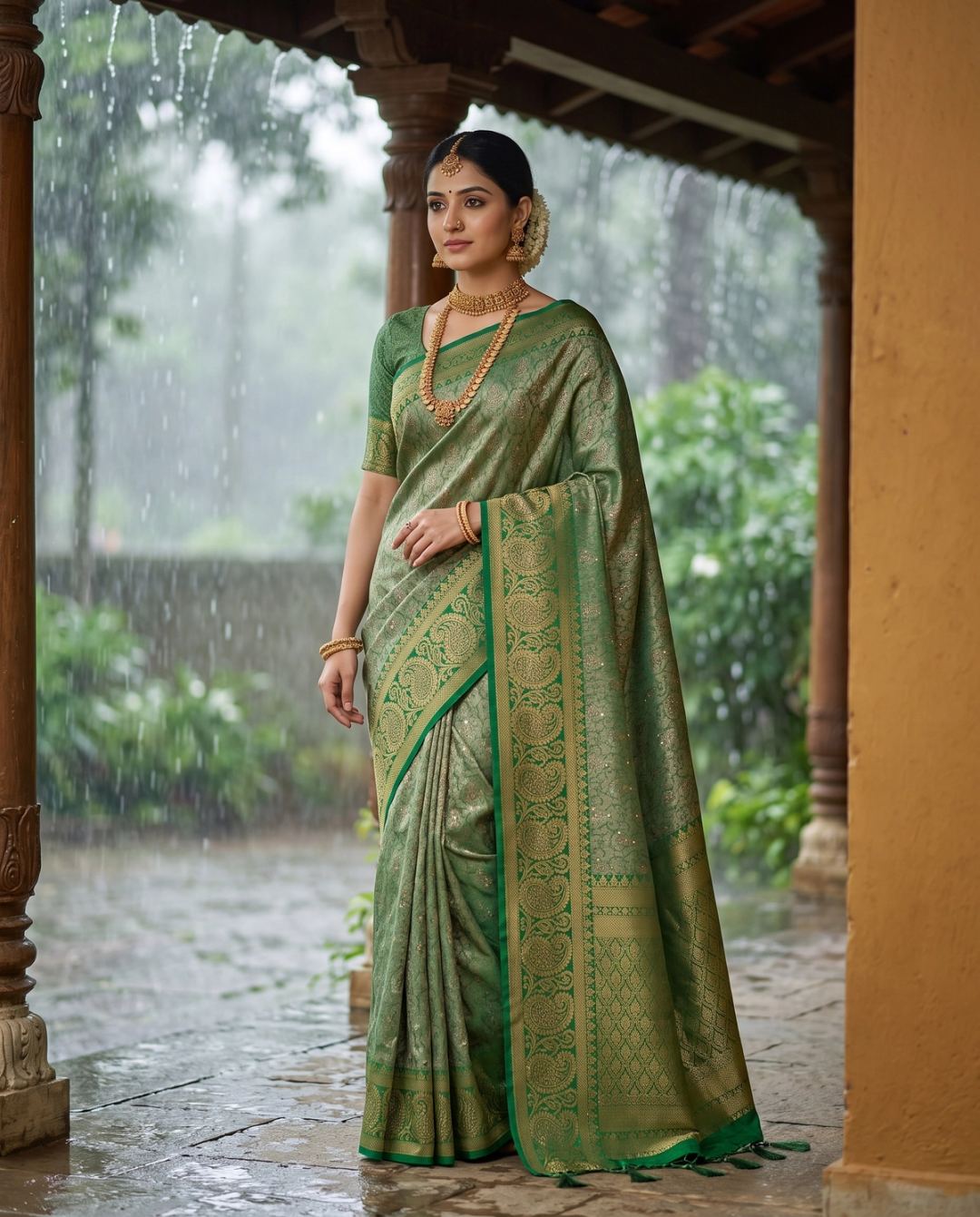 Sage Green Zari Ethnic Radiance