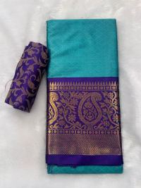 Teal Blue Purple Zari Festive Regal