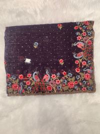 Crushed Silk Saree with Peacock Floral Embroidery