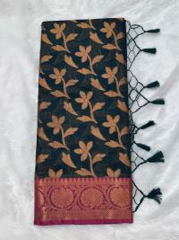 Black Gold Chanderi Floral Weaving