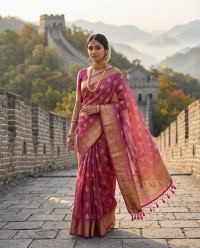 Magenta Zari Tissue Golden Butta Fancy