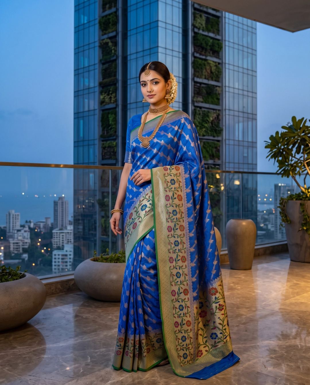 Royal Blue Zari Temple Splendor