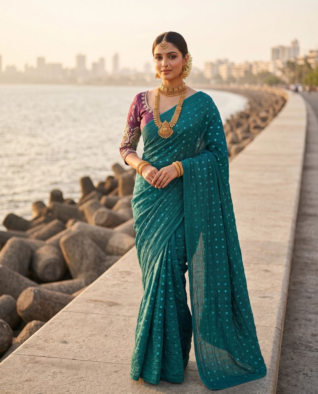 Emerald Green Zari Coastal Grace