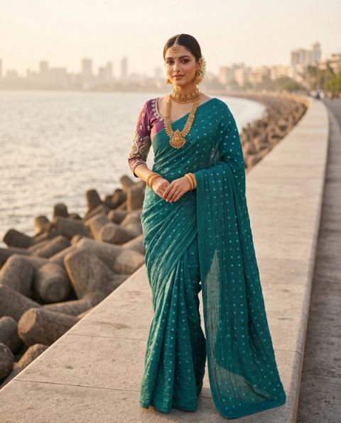 Emerald Green Zari Coastal Grace