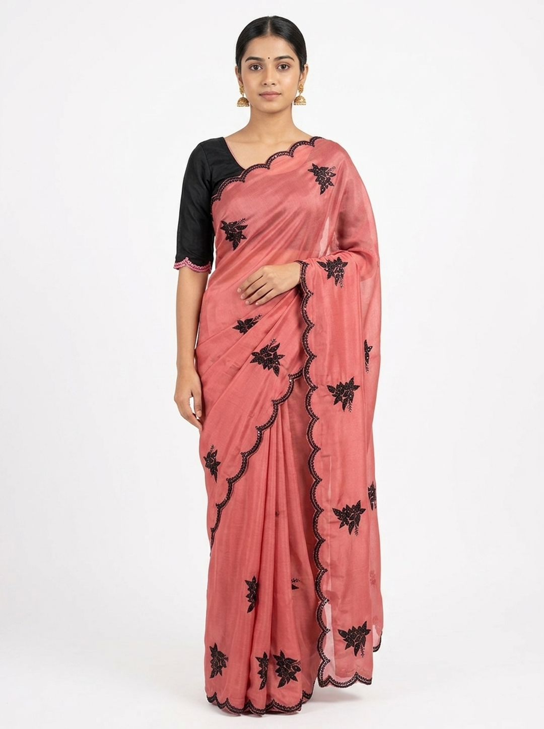 mint chiffon with cut work embroidary with blouse contrast