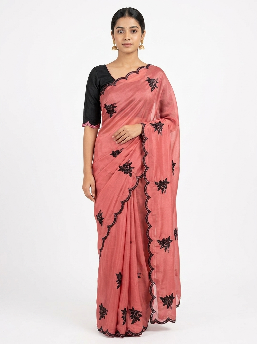 mint chiffon with cut work embroidary with blouse contrast