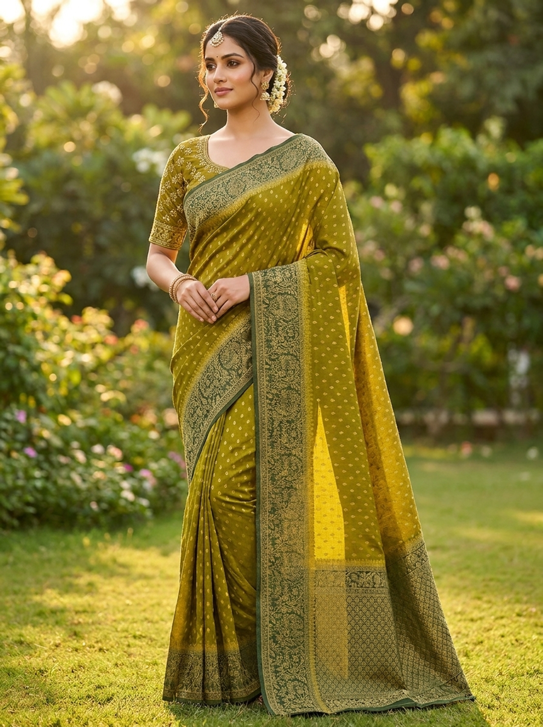 Golden Yellow Zari Festive Elegance