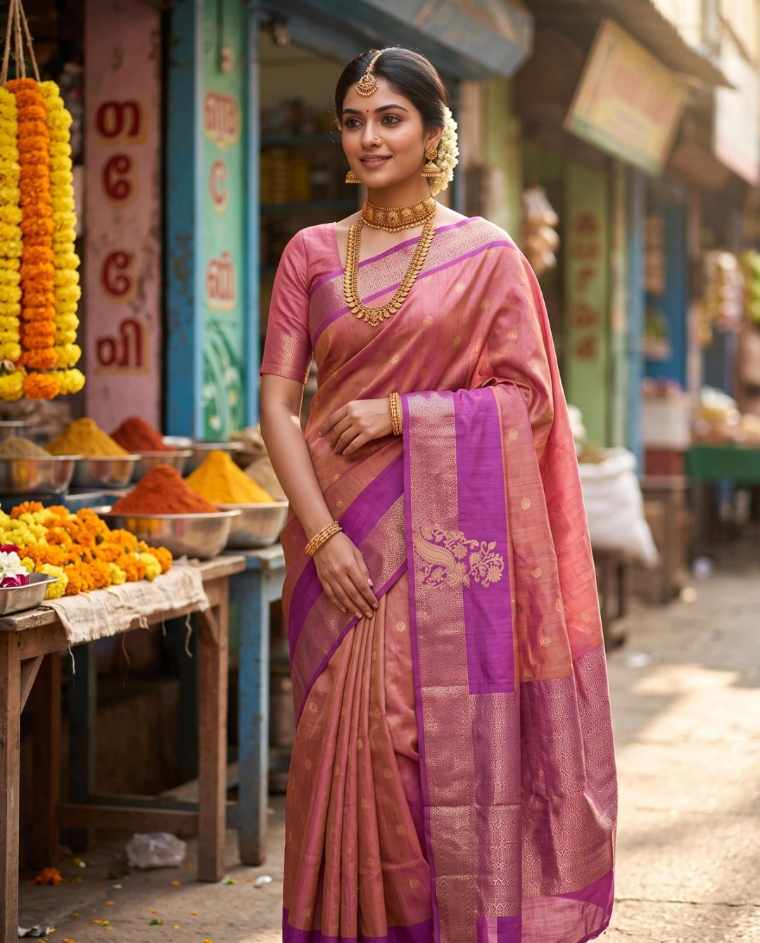 Rose Pink Purple Zari Temple Radiance
