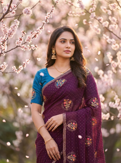 Deep Purple Blum Blossom Sarees