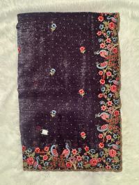 Crushed Silk Saree with Peacock Floral Embroidery
