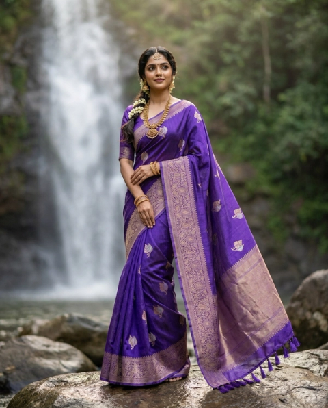 Purple Zari Silk Tanishq Saree