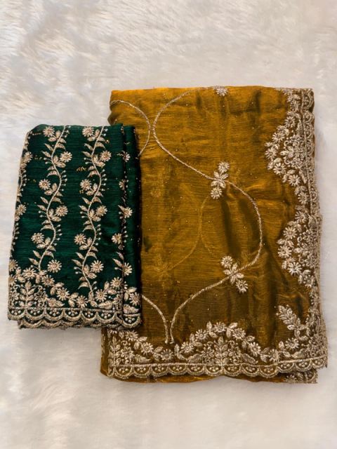 SATIN CHIFFON CRAPE WITH CONTAST BLOUSE