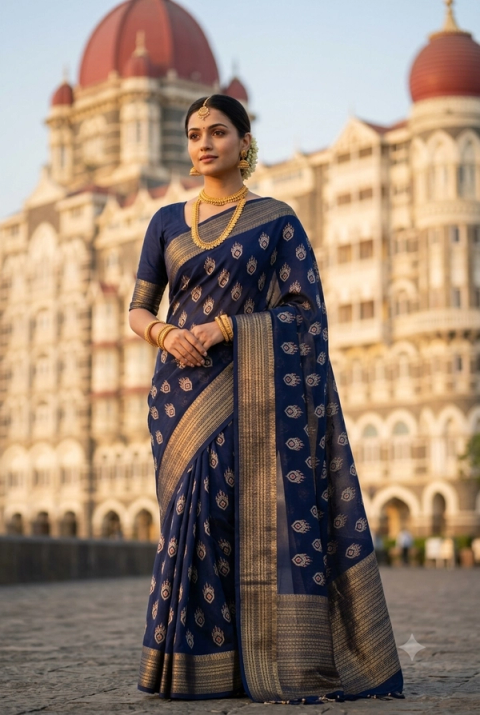 Navy Blue Gold Butta Regal Muse