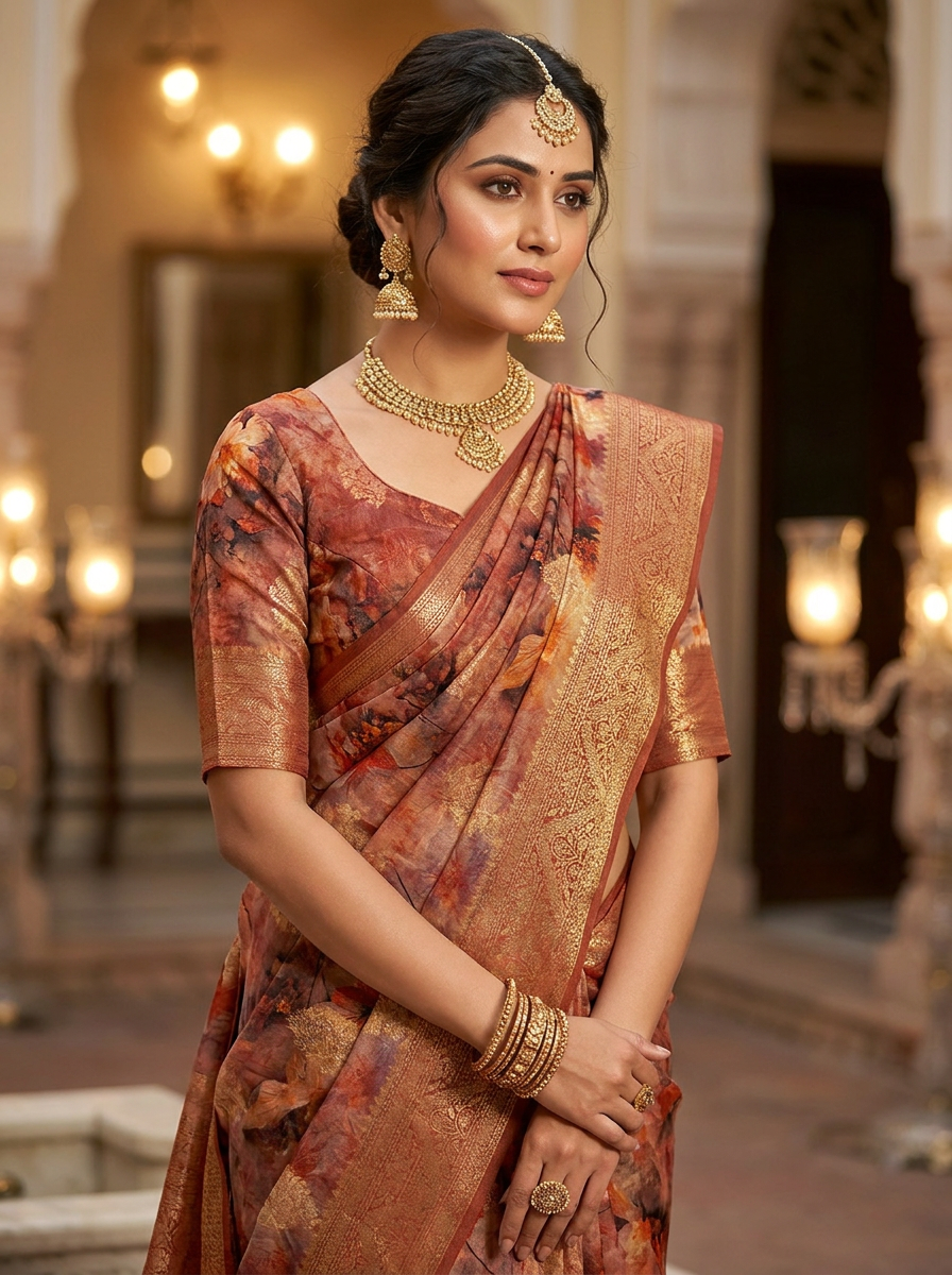 Deep Red Soft Silk Floral Design